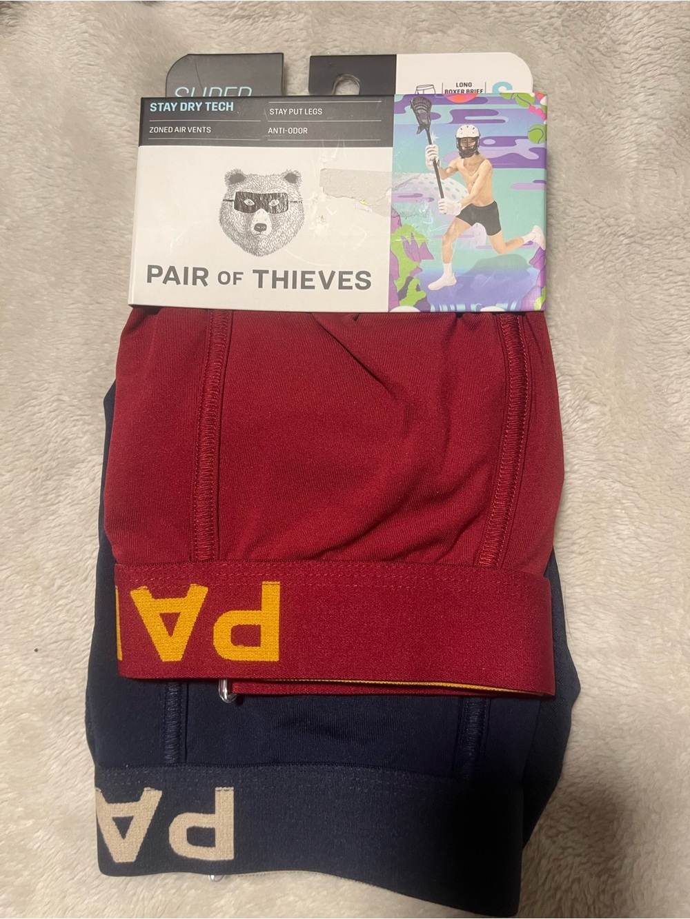 Pair of Thieve Super Cool 2 pk Long  Boxer Briefs Wine & Navy Blue Sz Small NWT
